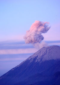 Steam emitting from mt semeru at sunset