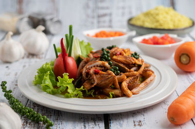 Close-up of salad in plate on table