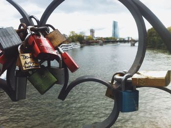 Close up of padlocks on railing