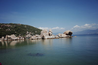 Scenic view of sea against blue sky