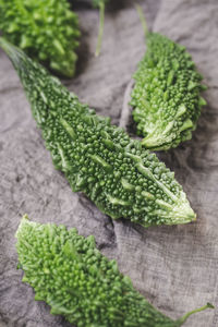 High angle view of chopped leaf on table