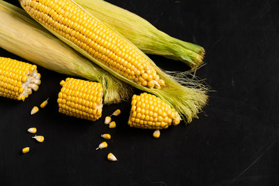 High angle view of yellow vegetables on table