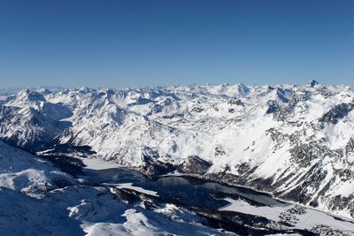 Scenic view of snow mountains against clear sky