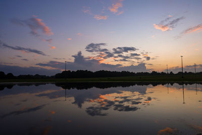 Scenic view of lake against sky during sunset