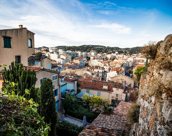 High angle view of townscape against sky