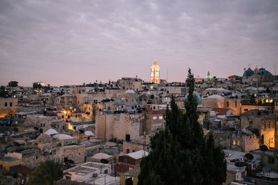 High angle view of buildings in city