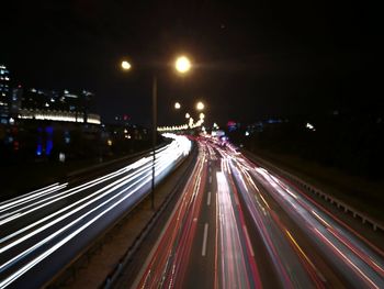 Light trails on road at night