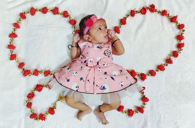 High angle view of cute baby