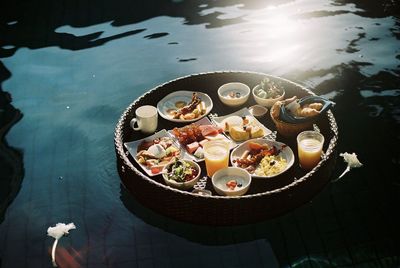 High angle view of food on table