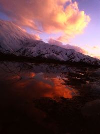 Scenic view of lake against sky during sunset