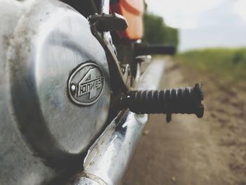 Close-up of bicycle on metal