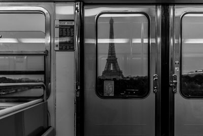 Eiffel tower seen through train door