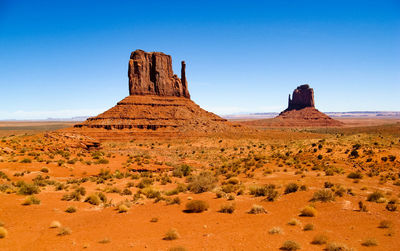 Scenic view of desert against blue sky