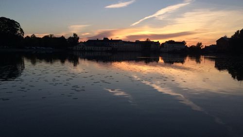 Reflection of clouds in water at sunset