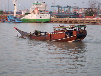 Boat low in the water on ayeyarwady delta, myanmar 2017