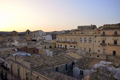 High angle shot of townscape against clear sky