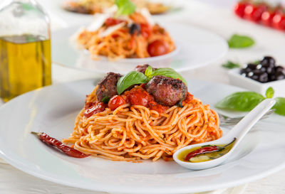 Close-up of food in plate on table