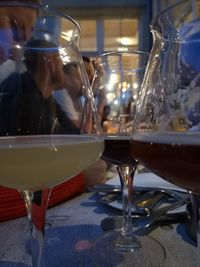 Close-up of beer in glass on table