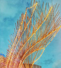 Low angle view of palm tree against blue sky