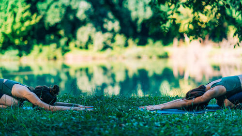 Meditation by the water. child position.