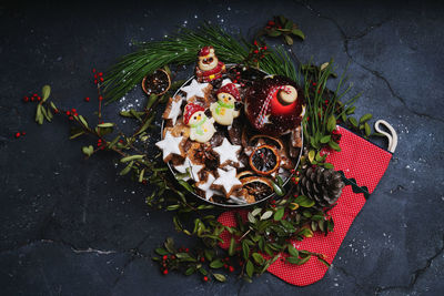 High angle view of berries on table