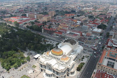 High angle view of buildings in city