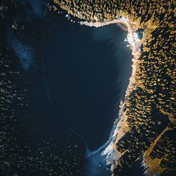 High angle view of sea shore at night