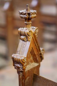 Close-up of rusty metal on wood