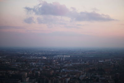 High angle view of townscape against sky at sunset