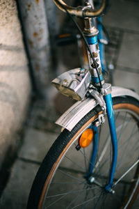 High angle view of headlight on bicycle