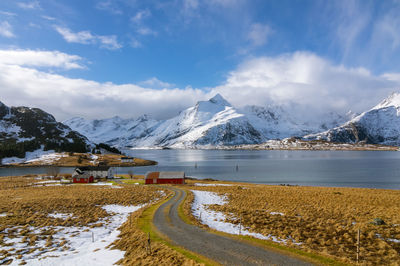 Scenic view of snowcapped mountains against sky