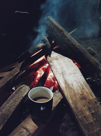 High angle view of coffee cup on table