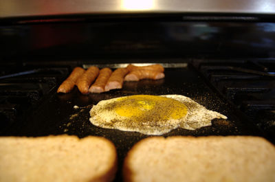 Close-up of food being prepared on stove