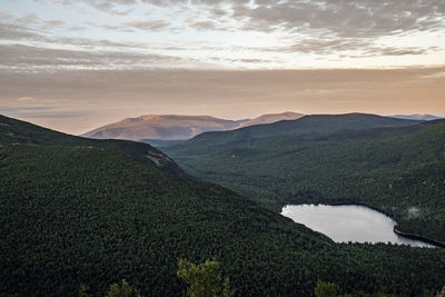 Sunrise over the forest and mountains of northern maine, baxter park.