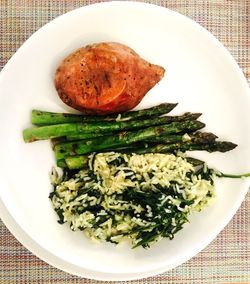 High angle view of food in plate on table