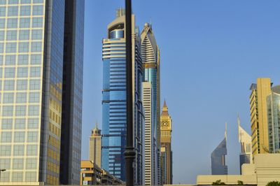 Low angle view of buildings against clear sky