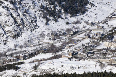 High angle view of snow covered landscape