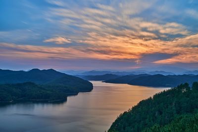 Scenic view of lake against sky during sunset