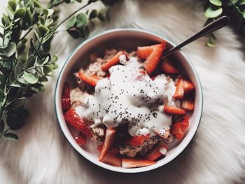 Breakfast in bowl on table