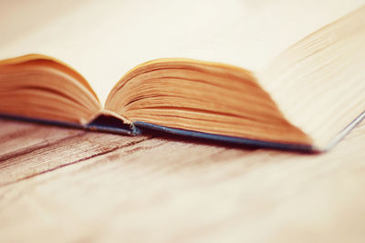 Close-up of open book on table