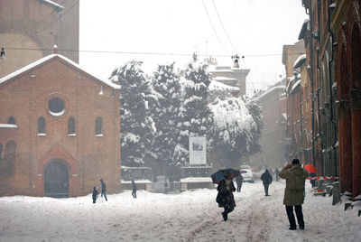 Houses on snow covered landscape