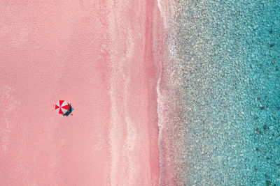 High angle view of umbrella on beach