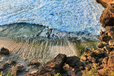 High angle view of rocks in sea