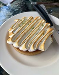 High angle view of dessert in plate on table