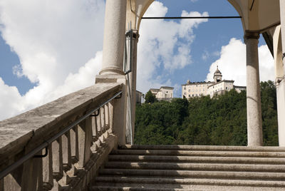 Low angle view of steps against sky