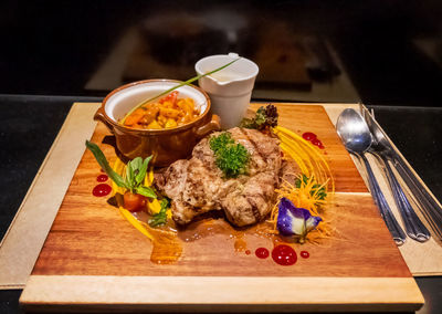 High angle view of food on table