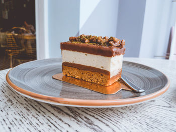 Close-up of cake in plate on table