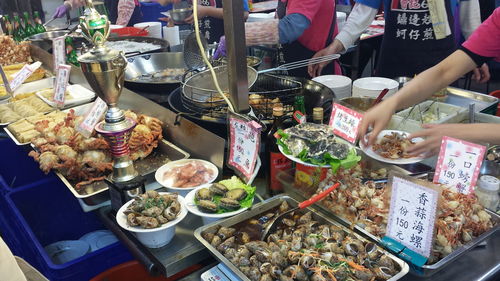 High angle view of seafood at street market