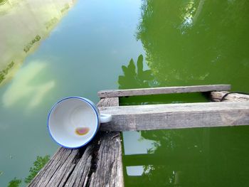 High angle view of coffee on table