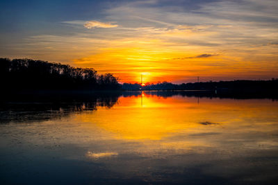 Scenic view of river against sky during sunset